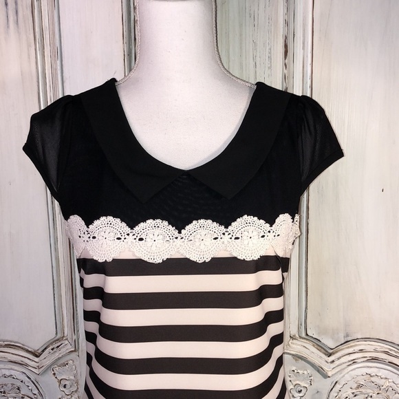 Umisky / Young Short Puff Sheer Sleeves with Lace Detailing Pointed Collar Dress - Picture 5 of 14